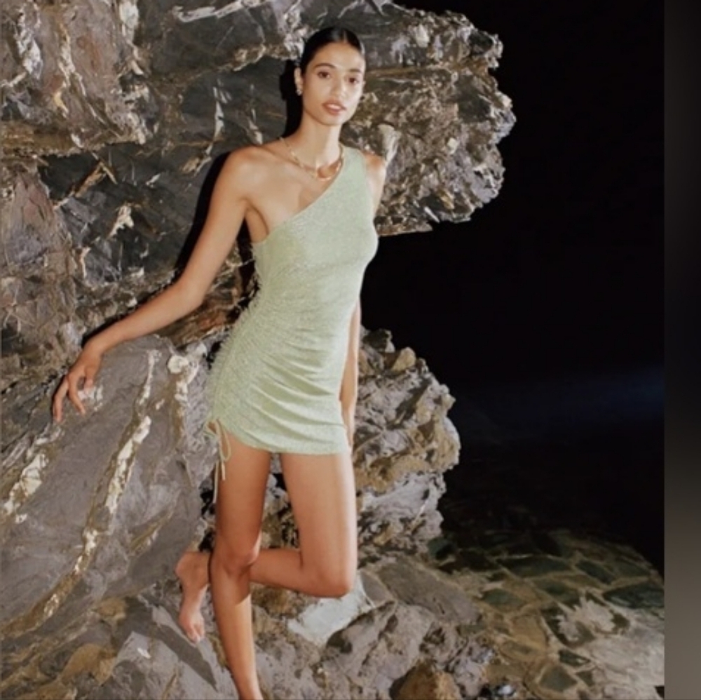 Reformation Jilian Knit Dress Lime Green Sparkle NWT